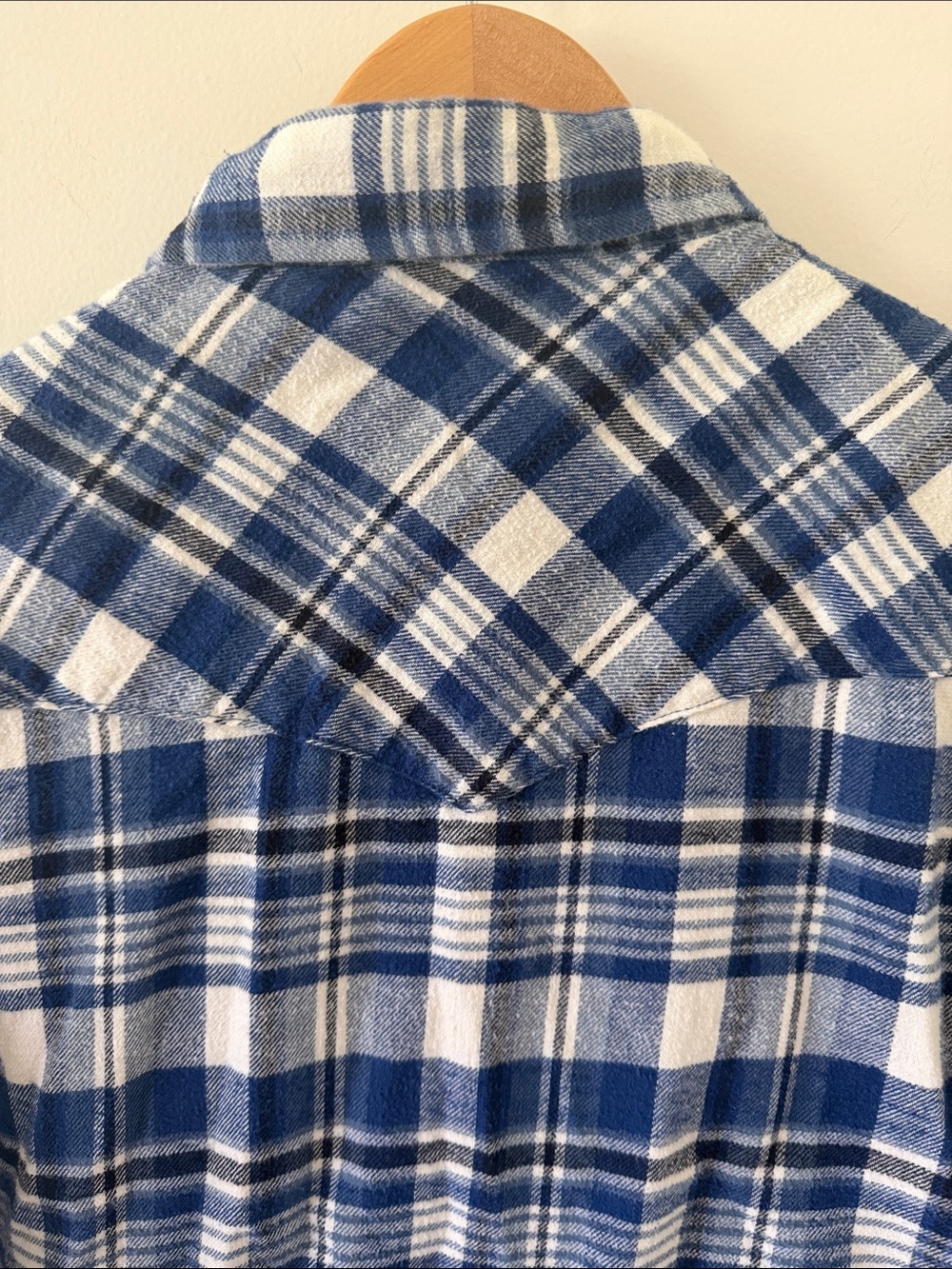 Wrangler Western Shirt Men’s Large Blue White Plaid Flannel Pearl Snap Large - Picture 8 of 9